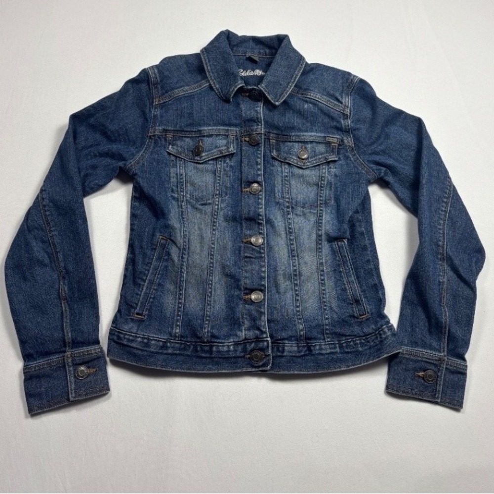 Eddie Bauer Women's Denim Jean Jacket Blue Stretch XS Button Front